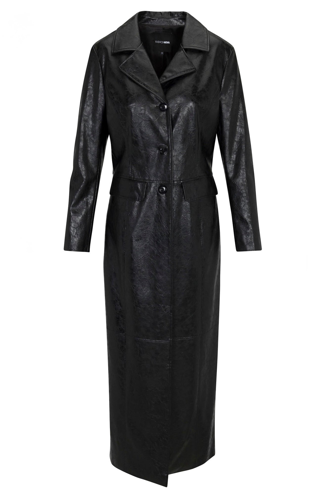 Helena Faux Leather Trench Coat - Black