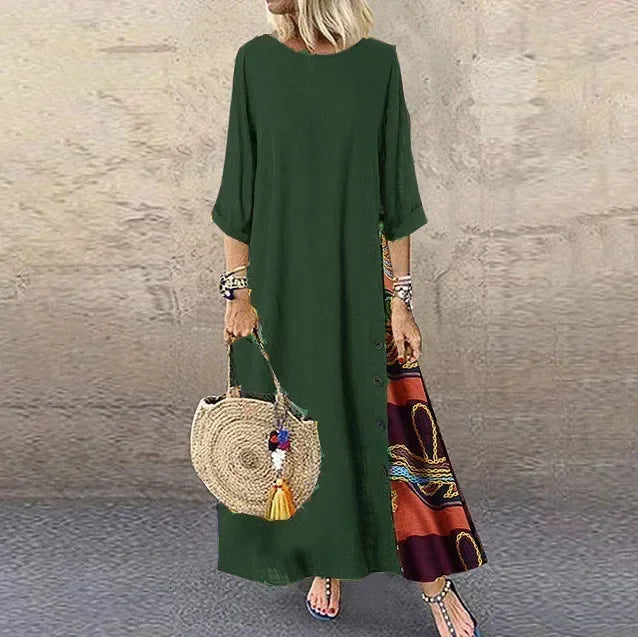 Ethnic Style Vintage Dress for Women Long Dress Loose Fashion Casual Elegant Women Clothing Clothes Streetwear Cotton Linen