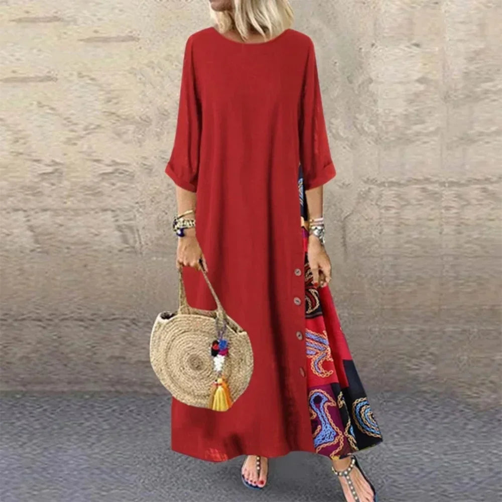 Ethnic Style Vintage Dress for Women Long Dress Loose Fashion Casual Elegant Women Clothing Clothes Streetwear Cotton Linen