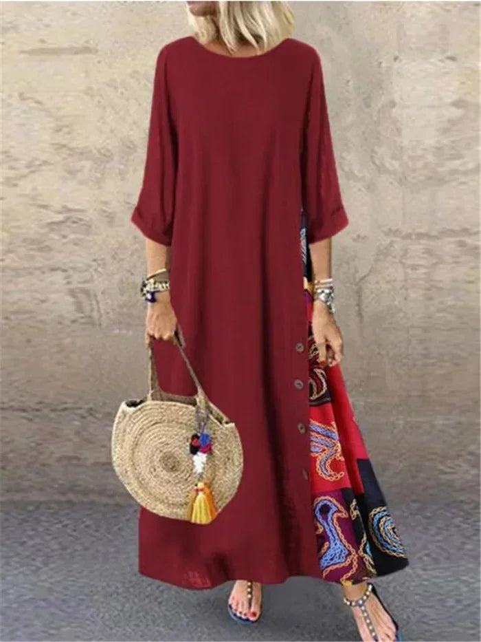 Ethnic Style Vintage Dress for Women Long Dress Loose Fashion Casual Elegant Women Clothing Clothes Streetwear Cotton Linen