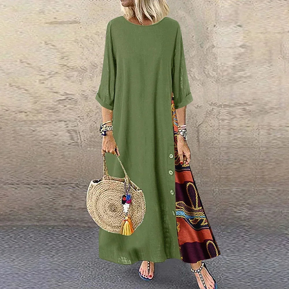 Ethnic Style Vintage Dress for Women Long Dress Loose Fashion Casual Elegant Women Clothing Clothes Streetwear Cotton Linen