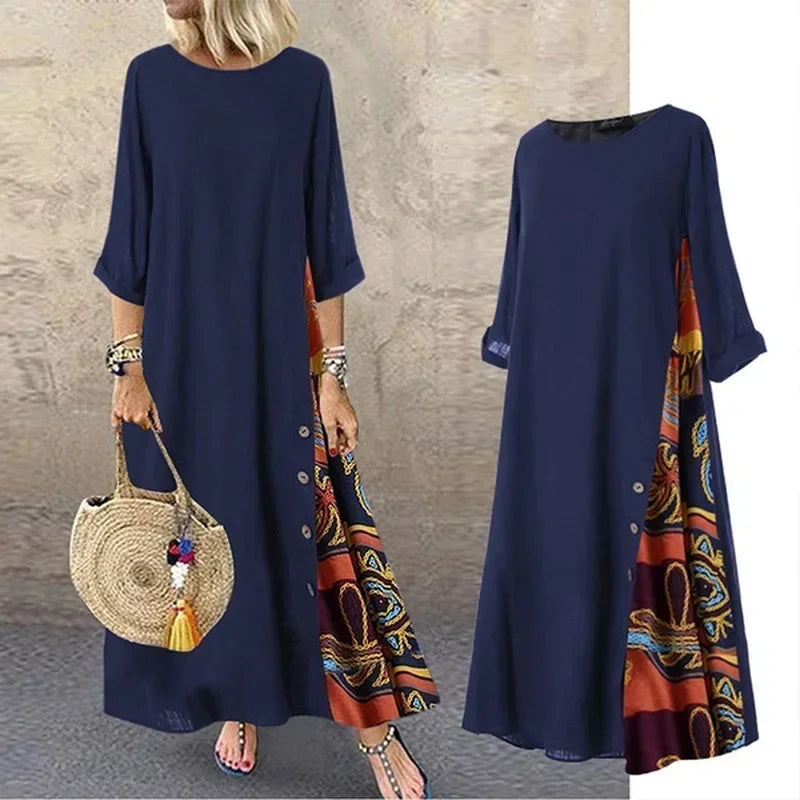 Ethnic Style Vintage Dress for Women Long Dress Loose Fashion Casual Elegant Women Clothing Clothes Streetwear Cotton Linen