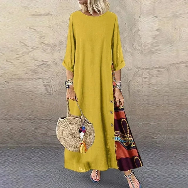 Ethnic Style Vintage Dress for Women Long Dress Loose Fashion Casual Elegant Women Clothing Clothes Streetwear Cotton Linen